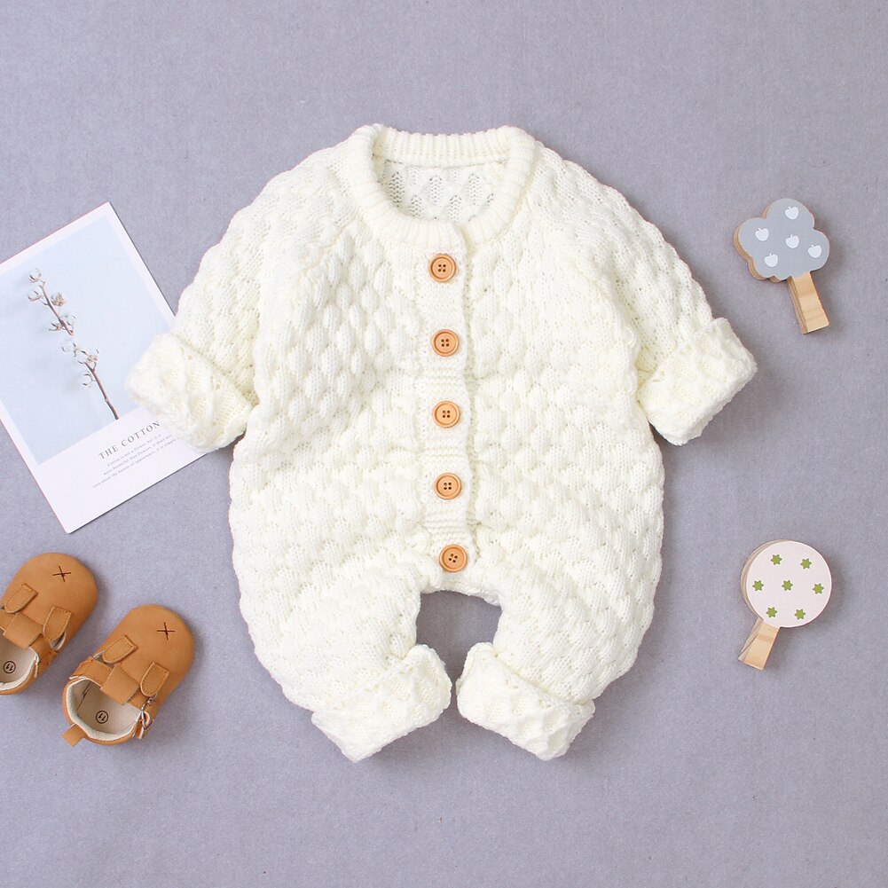 Barboteuse d'automne pour bébé fille garçon | Vêtements en tricot vendus à manches longues, combinaison-pull, 0-18M: White / 6M