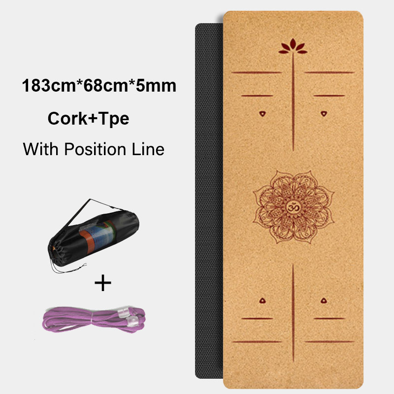 Almohadilla de corcho Natural de TPE para Yoga, esterilla antideslizante de doble capa para Pilates, gimnasio, deportes en casa, 183cm x 68cm x 5mm