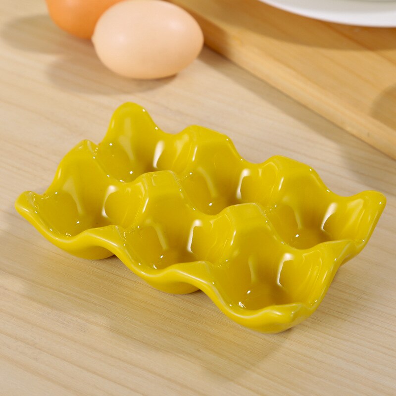 6 grille en céramique support à oeufs antidérapant antichoc oeufs plateau prévenir l'impact pause cuisine étagère de rangement réfrigérateur bac à légumes stockage: Jaune