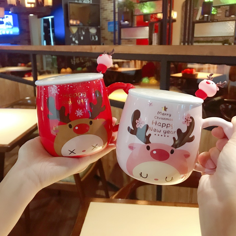 Creatieve Drinkwater Mok Mooie Koffie Mok Met Cover & Lepel Keramische Mokken Vrolijk Kerstfeest Mok