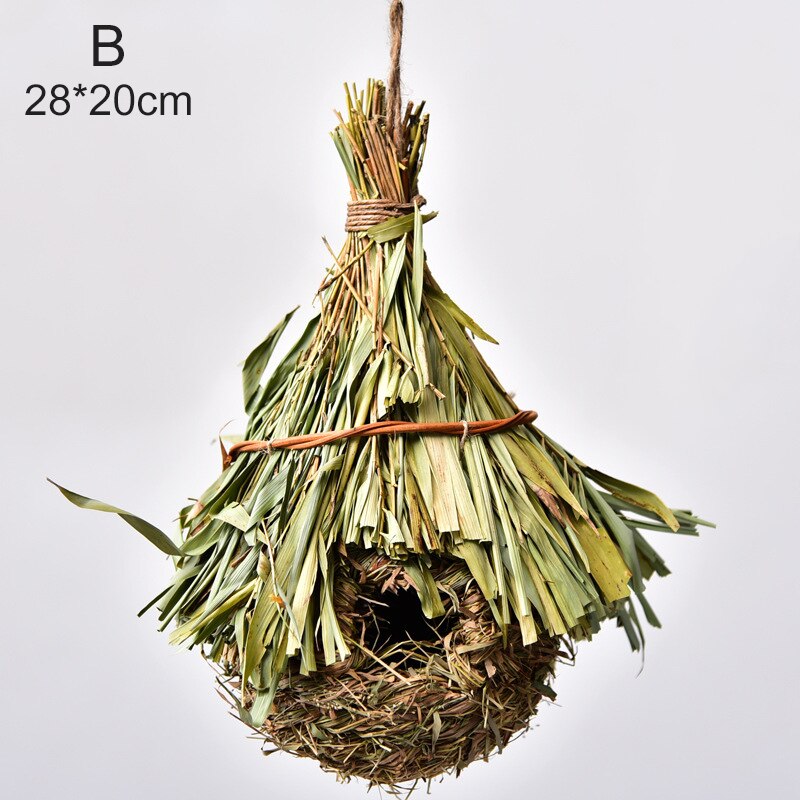 Birds Nest Hand-knitted Gourd Bird House Natural Grass Egg House Outdoor Gardening Decoration Pet Bird Nest Supplies: B