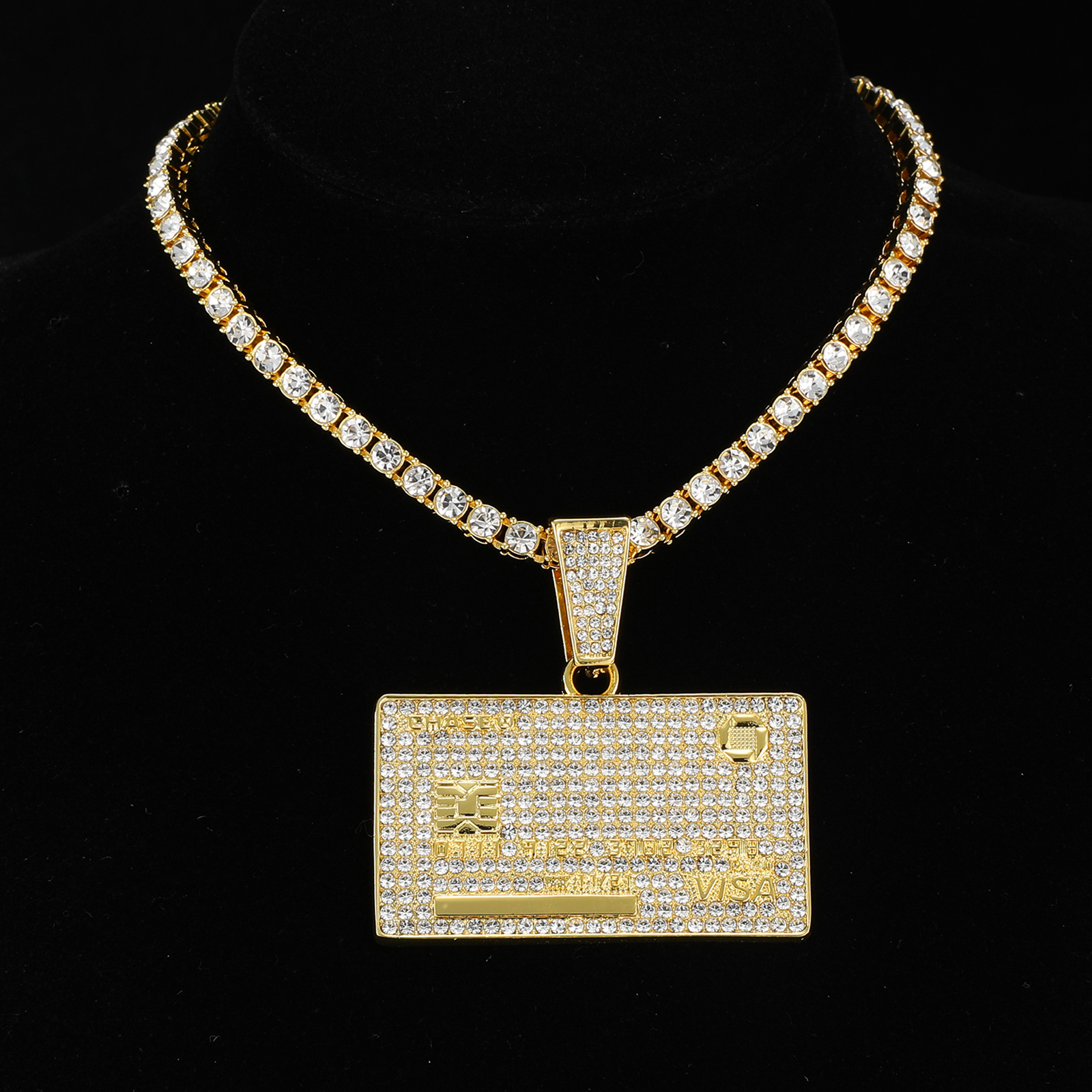 D & Z-colgante de tarjeta de crédito con diamantes de imitación de 13mm, cadena cubana de Miami, hip hop, collares ostentosos, joyería de para hombre