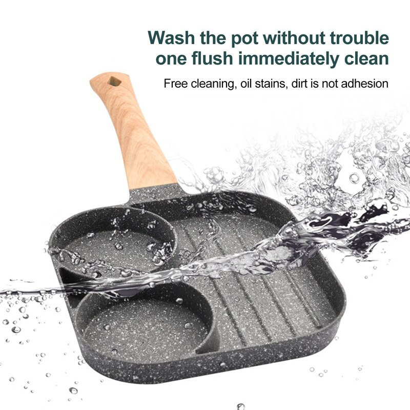Maifan Non-stick Pannenkoek Pan, Twee Hole Steen, Drie In Een, Voor Vlees, Burger, ei, Burger, Met Houten Handvat