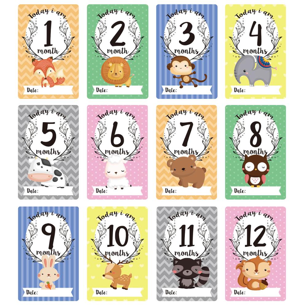 12 Pcs Mese Autoadesivo Del Bambino Fotografia Milestone Memorial Mensile Bambini Appena Nati Commemorative Numero di Carta Foto Puntelli Accessori: kp-dw1-yf