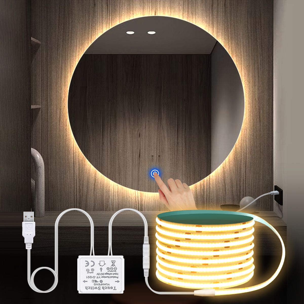 Espelho de maquiagem backlight iluminação cob 5v usb tira led penetrar espelho sensor toque interruptor regulável banheiro vaidade espelho luz