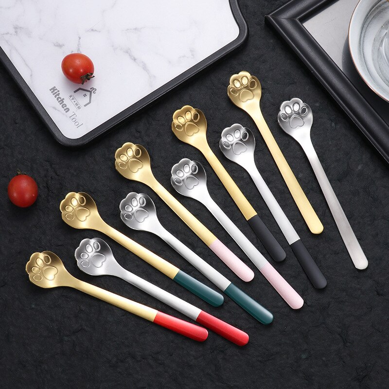 Cartoon Cat's Claw Spoon 304 Stainless Steel Spoon Coffee Stirring Spoon Ice Cream Long Handle Dessert Spoon