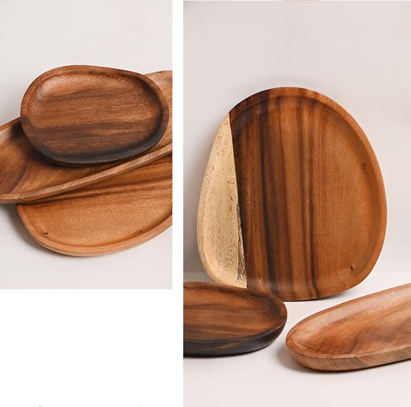 3PCS/Set Woden Plate Trays Pan Plate Fruit Dishes Bread Wood Plates Saucer Tea Tray Dessert Dinner