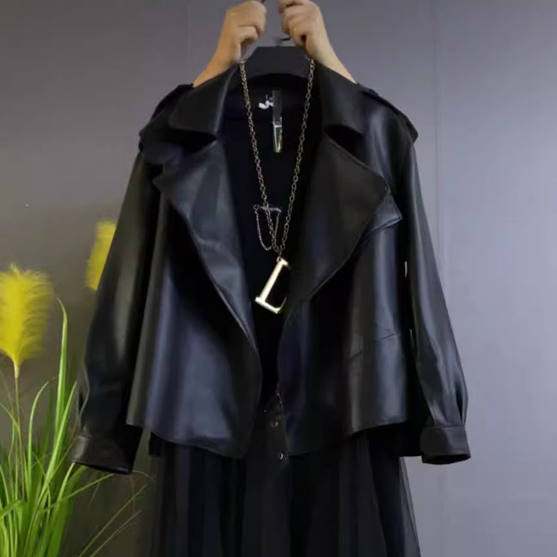 Oversized Lederen Jas Voor Dames Herfst Retro Motorfiets Biker Jack Losse Lange Mouwen Casual Korte Luxe Pu Lederen Bovenkleding: XL / Black