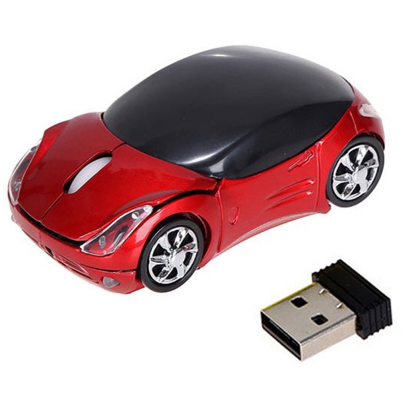 2.4GHz 1600DPI Wireless Optical Mouse USB Scroll Mice for Tablet Laptop Cartoon Car Mouse: Red