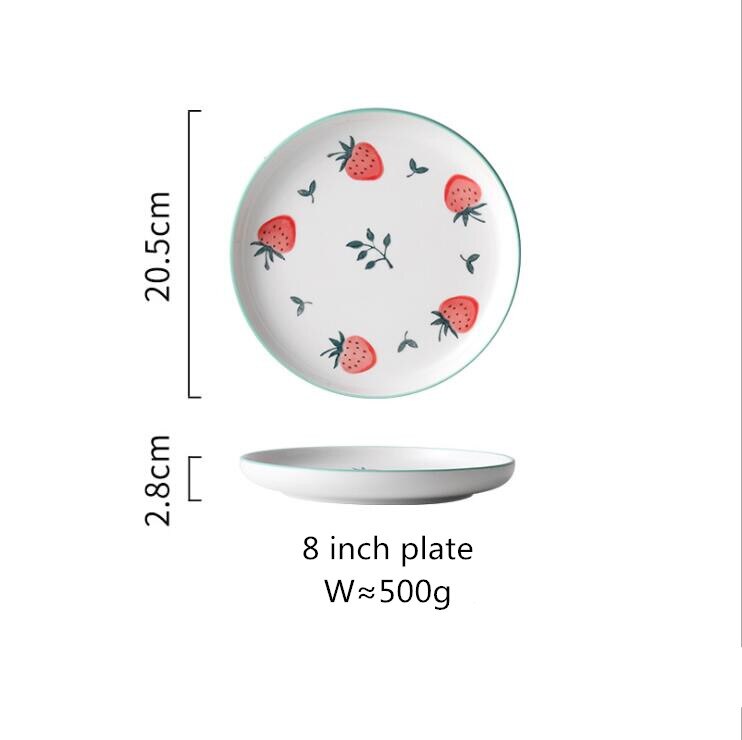 Leuke Aardbei Keuken Keramische Plaat Servies Set Voedsel Gerechten Rijst Steak Salade Noedels Kom Soep Cook Tool 1Pc: 8 inch plate