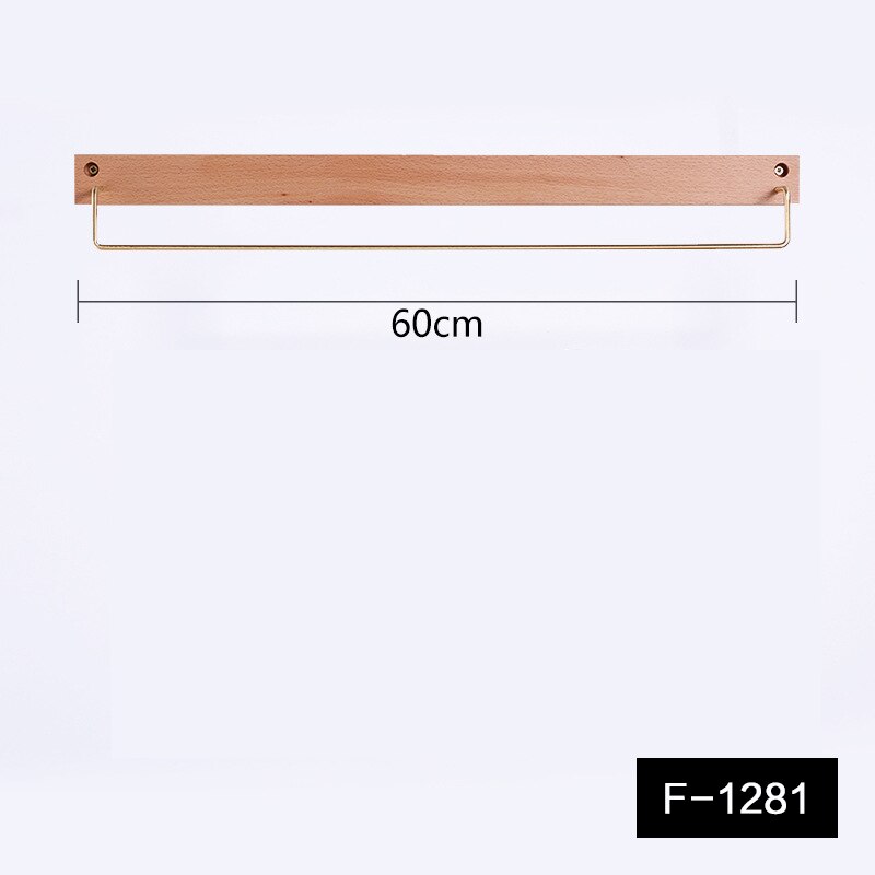 Massivt træ badeværelse håndklædeholder messing køkken organisation rack 60cm: F -1281