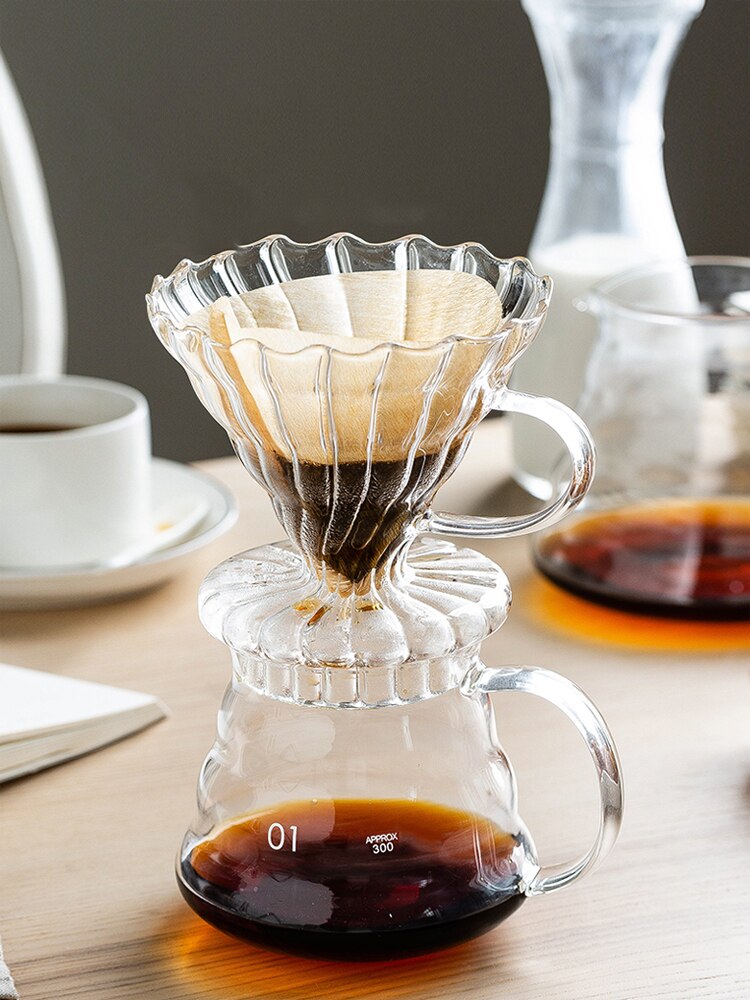 Household V60 Coffee Dripper Paper Set Coffee Filter Glass Coffee Pot V60 Gooseneck Glass carafe reusable filters