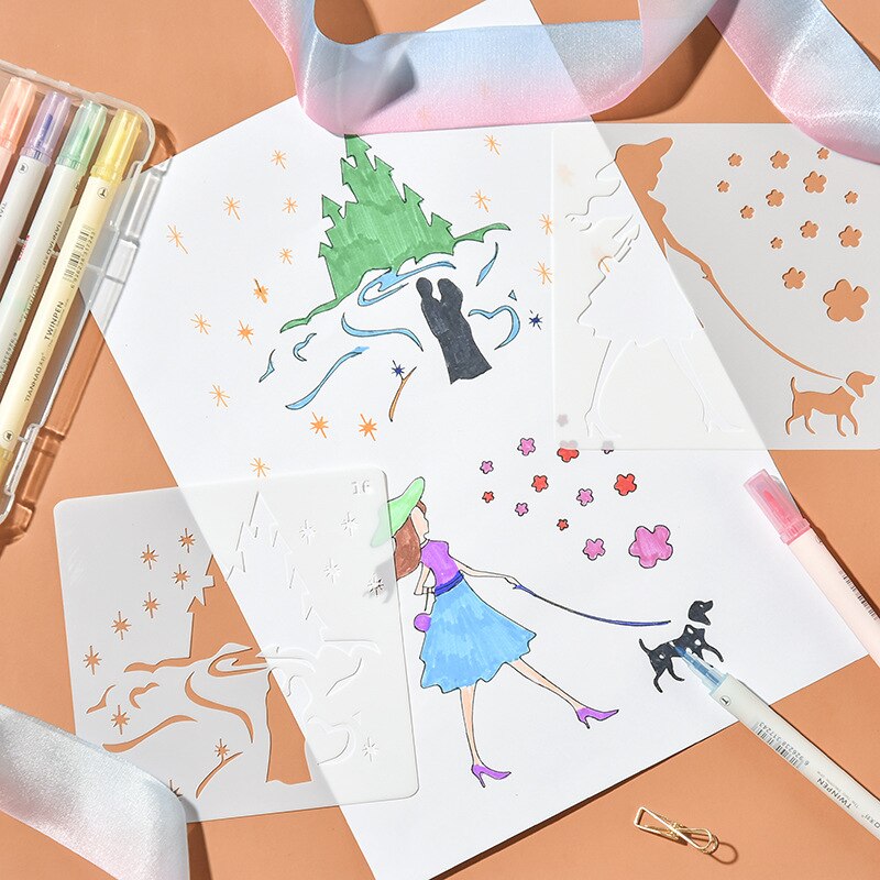 Flexible Plastic Walls Stencil Kids Painting Decor Stencils For Diy Scrapbooking Art Albums Diary Stamp Paper Cards Crafts 13cm