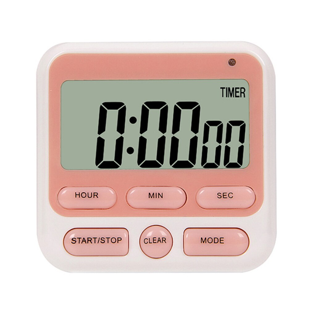 Lcd digital skærm køkken timer stort display digital timer firkantet madlavning optælling nedtælling vækkeur søvn stopur ur: Lyserød