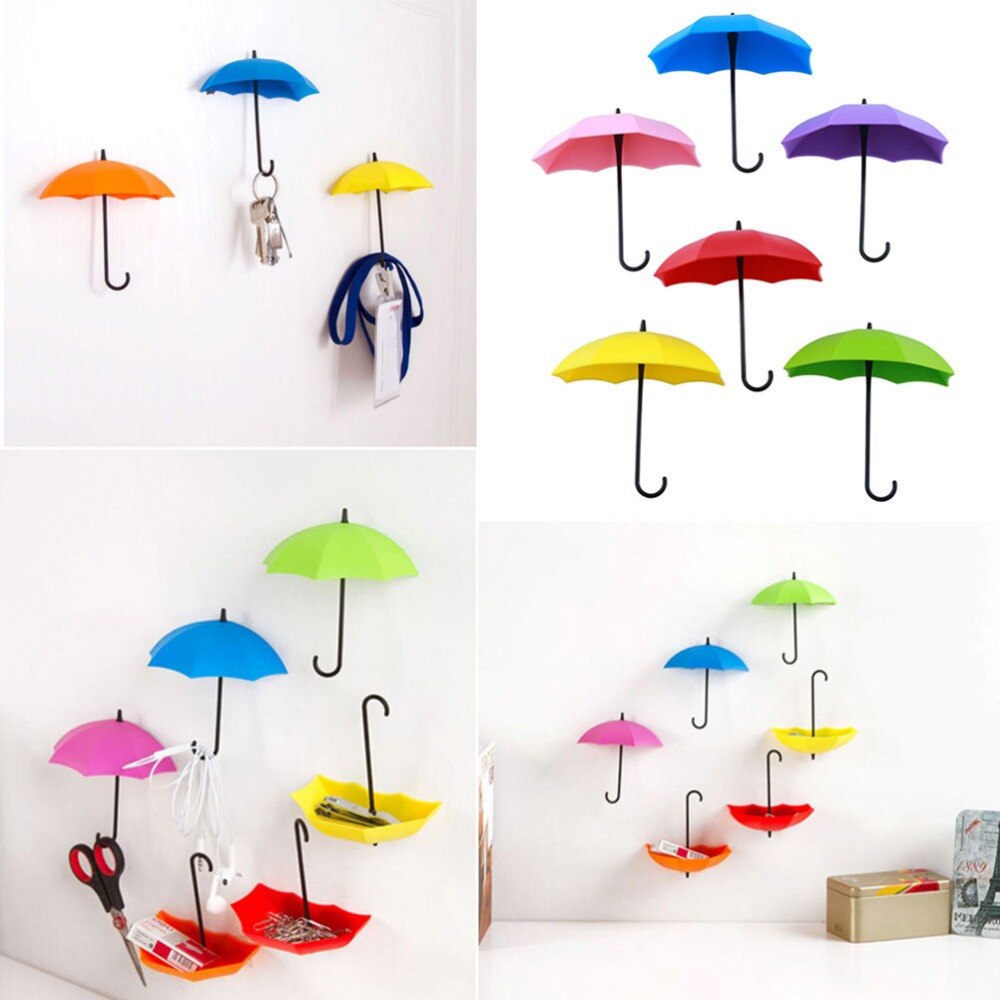 Accueil fournitures 3 pièces/lot parapluie forme Clips mignon auto-adhésif mur porte clés Clips école bureau collant support