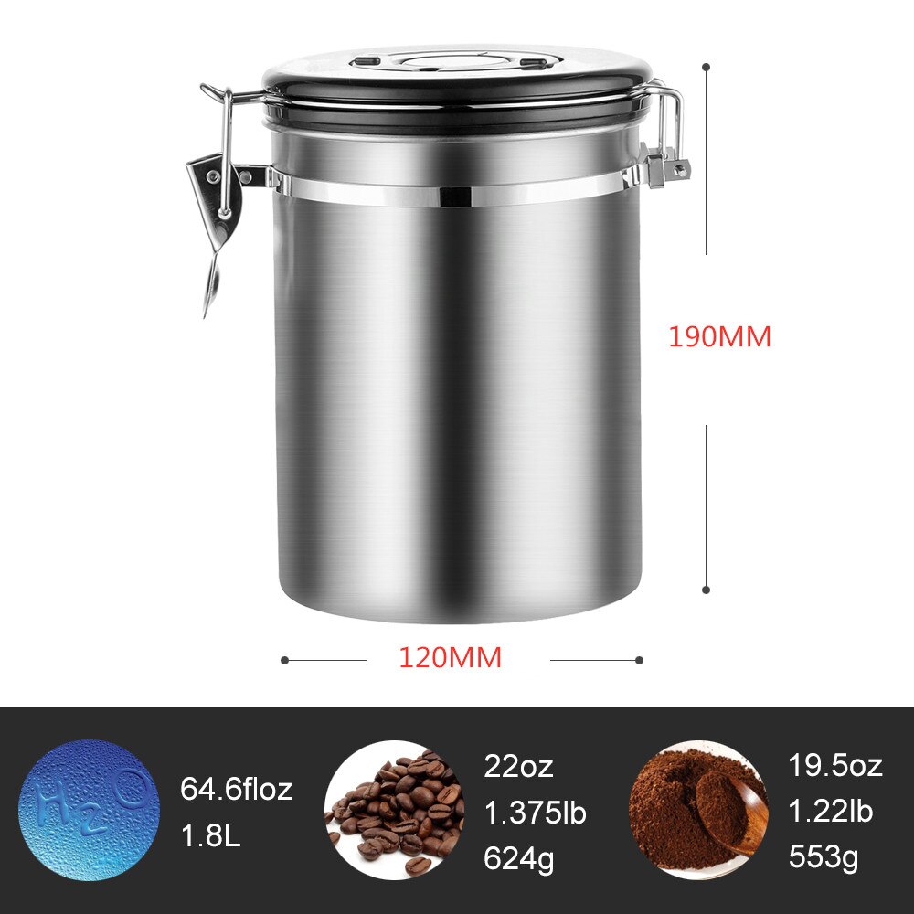 Stainless Steel Coffee Container Kitchen Storage Airtight Canister for Coffee Beans Sealed Tank with Spoon: Default Title