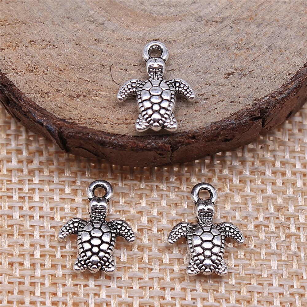 Charmes pour Constatations De Fabrication De Bijoux Faits À La Main BRICOLAGE Artisanat 40 pièces Couleur Argent Antique 10x13mm Tortue de Mer Pendentif À Breloques