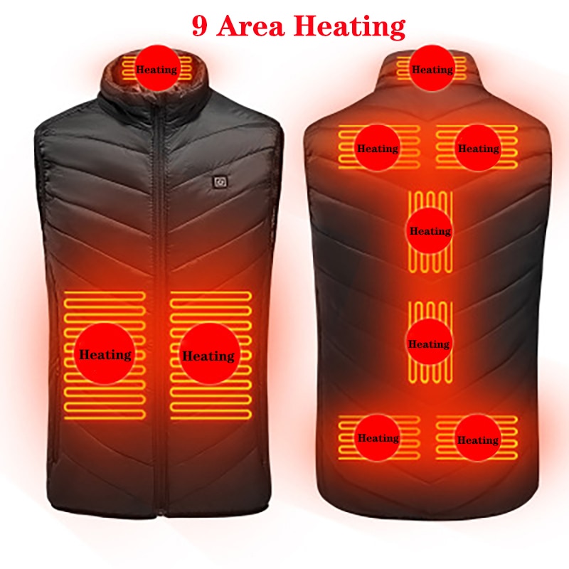 Chaleco calefactable de 17/13 lugares para hombre y mujer, chaqueta con calefacción por Usb, ropa térmica, chaleco de caza, chaqueta calefactora de invierno, BlackS-6XL: XXXL / Castaño