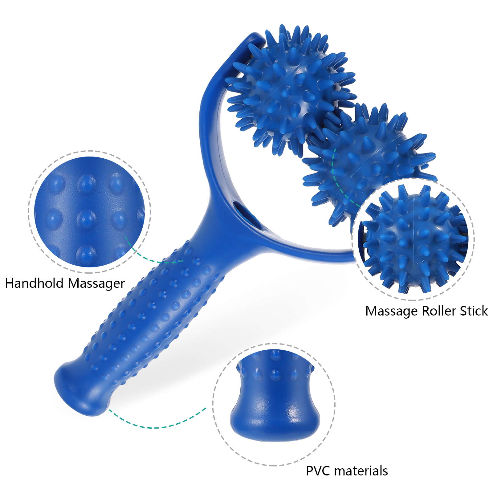 Manual Muscle Massager Portable Muscle Roller Back Shoulder Massager (Blue)