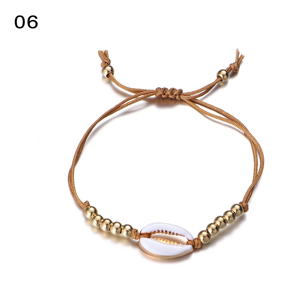 1pc shell perle armbånd boho vintage cowrie guld farve muslingeskal håndlavede justerbare armbånd strand smykker til kvinder: 6