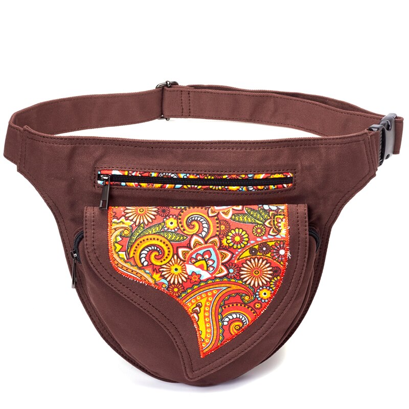 Annmouler Waist Bag for Women Canvas Fabric Fanny Pack Flower Patchwork Belt Bag Adjustable Phone Pouch Bag Large Hip Bum Bags: brown