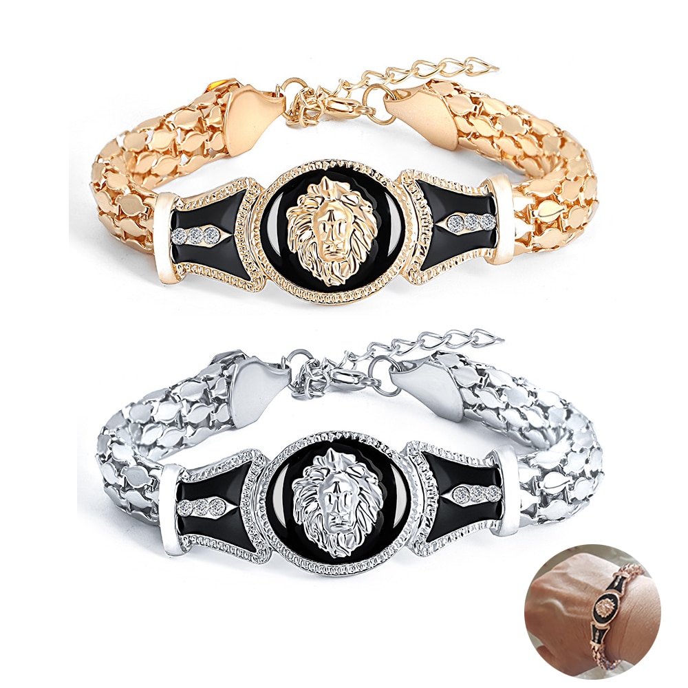 Cool Hip Hop Gold Lion Head Bracelets Men Lovers Link Chain for Male Rock Punk Bangles Jewelry Accessories