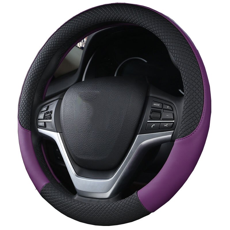 Sport Auto Stuurhoes Anti-Slip Lederen Auto Stuurhoes Car Styling Stuurwiel Beschermhoes Auto onderdelen: Black Purple