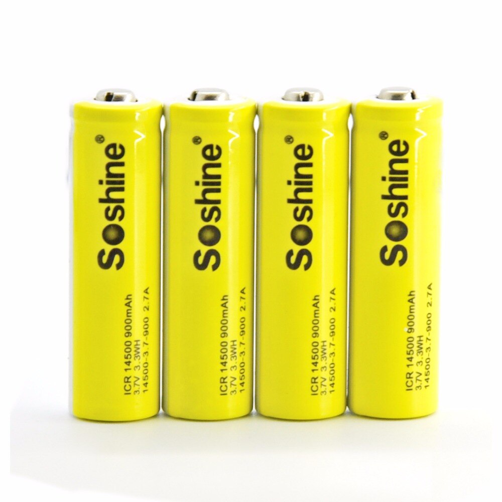 4 unids/pack Soshine ICR 14500 AA Li-Ion de la batería de 3,7 V 900mAh baterías recargables con la caja de la batería