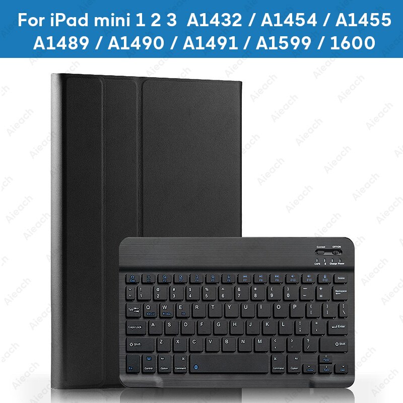 Aieach Leather Keyboard Case For iPad Mini 1 2 3 4 5 case With Pencil Holder Bluetooth Keyboard Cover for iPad Mini 5 Case: mini 123 Black