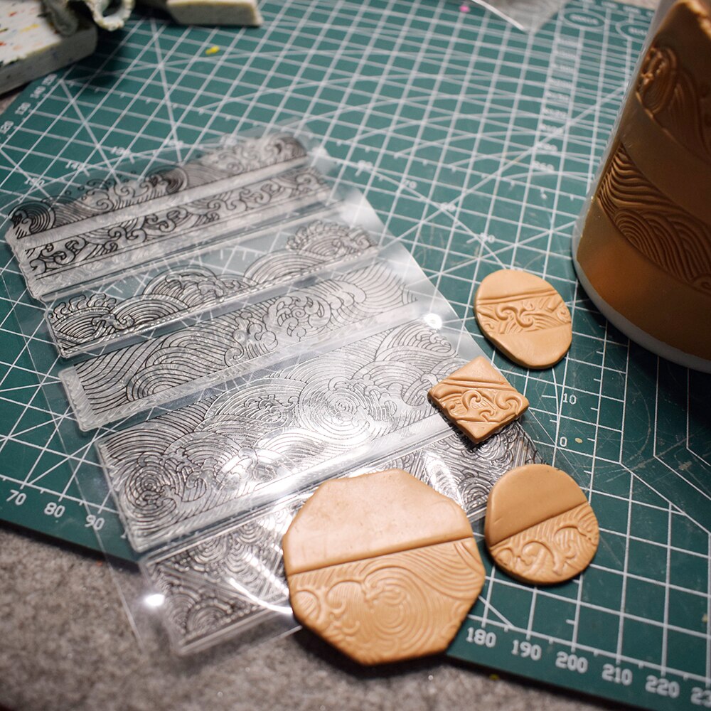 Clay Stamp Texture Emboss Sheet Ceramic Pottery Polymer Clay Chinese Style Wave Pattern Template DIY Art Supplies