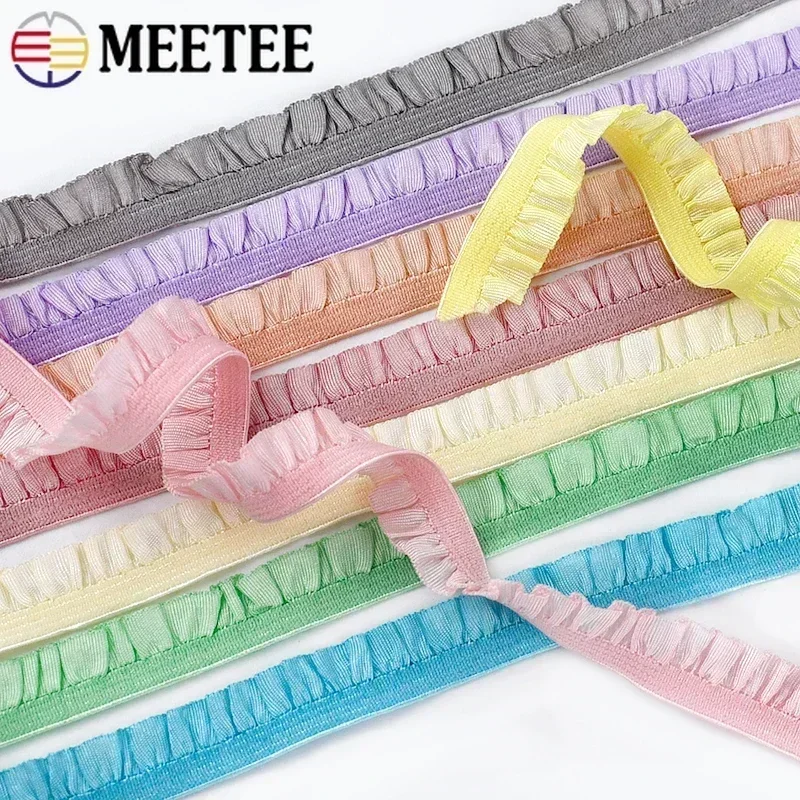 5/10/20M 10mm Meetee Ruffled Elastic Band for Sewing Pleated Stretch Lace Trim Rubber Ribbon Hairband Elasticity Tape Accessory