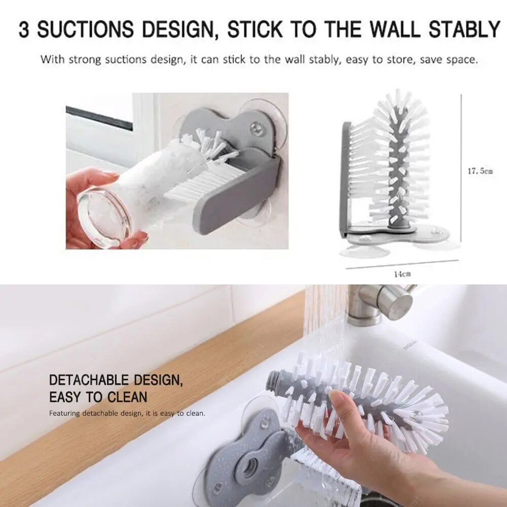 Kitchen Glass Cup Cleaner Suction Cup Cleaning Brush Washing Cup Brushes Mug Bottles Glasses Brush Scrubber