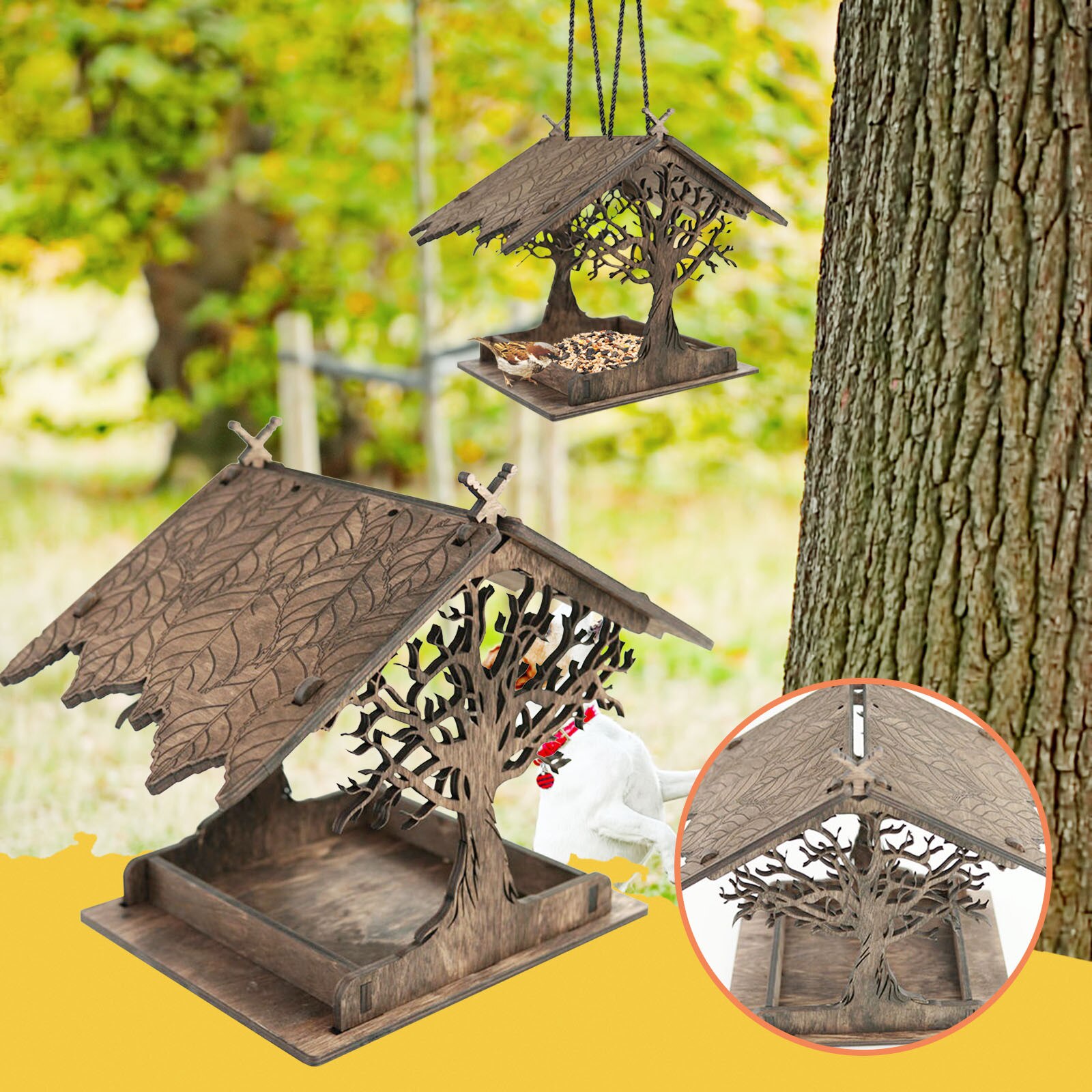 Feeder Wooden Bird House Bird Feeder Wooden Birdhouse Garden Bird House Garden Garden Ornaments Garden Decoration Outdoor