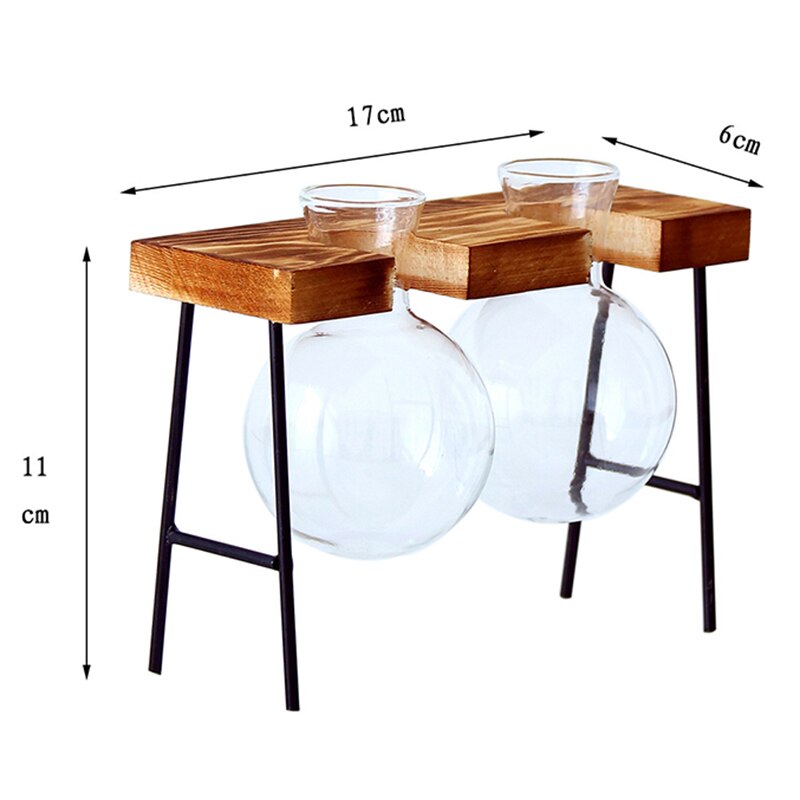 Terrario hidropónico para plantas, florero transparente con marco de madera, decoración de mesa de vidrio, planta de bonsái, decoración de flores: Double bottle
