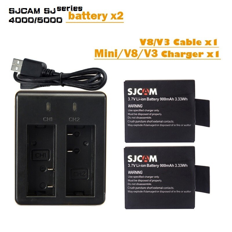 2x sjcam sj4000 sj5000 batterij + usb dual charger voor dvr sj4000 SJ5000X SJ8000 SJ7000 M10 Explorer Eken H9 H8 4 k Action camera