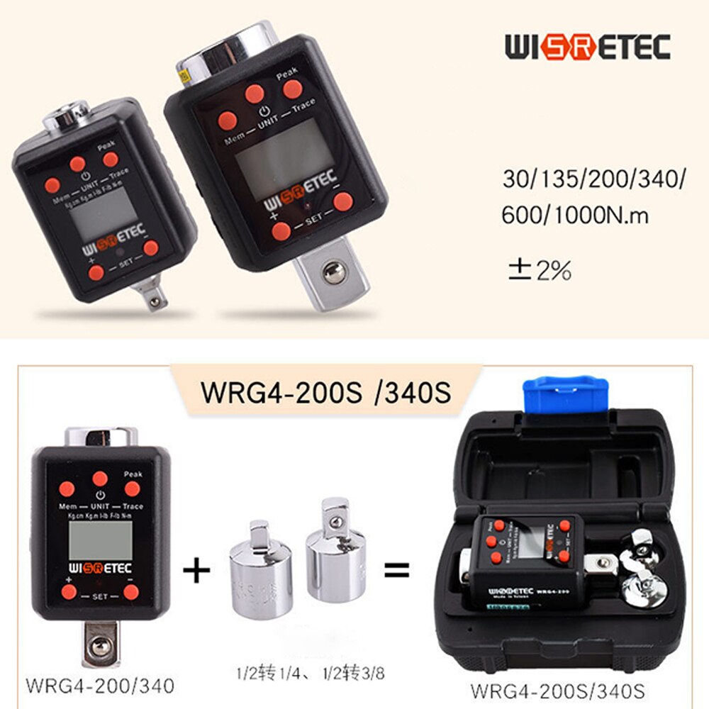 Professionele Elektronische Torquemeter Verstelbare Torque Meter 10-200Nm 17-340Nm Digitale Display Universele Torquemeter Wrench