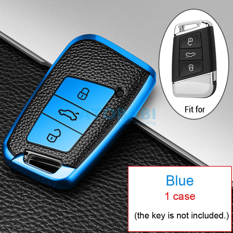Funda de cuero TPU para llave de coche para VW Magotan Volkswagen Passat B8 Skoda Superb Kodiaq A7 llavero inteligente Protector de llavero remoto: Blue 1 Case