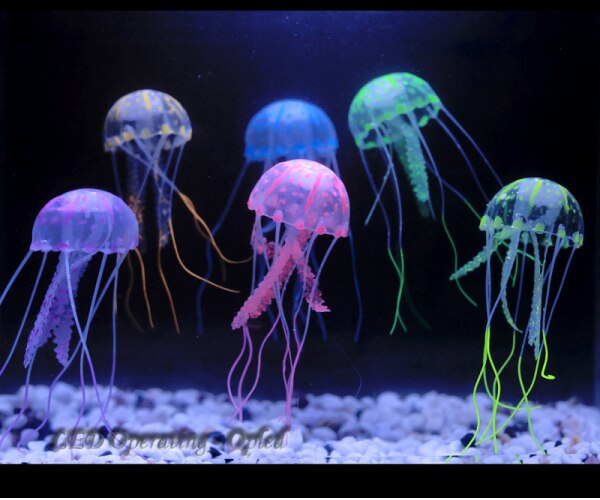 Super para acuario, medusas artificiales de silicona de colores suaves, peces de gelatina flotantes fluorescentes, seajelly