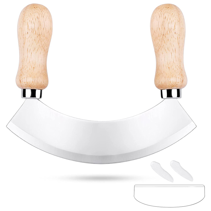 Chopping Knife, Herb Knife with 1 Stainless Steel Blade, Pizza Cutter with Wooden Handle for Chopping Herbs: Default Title