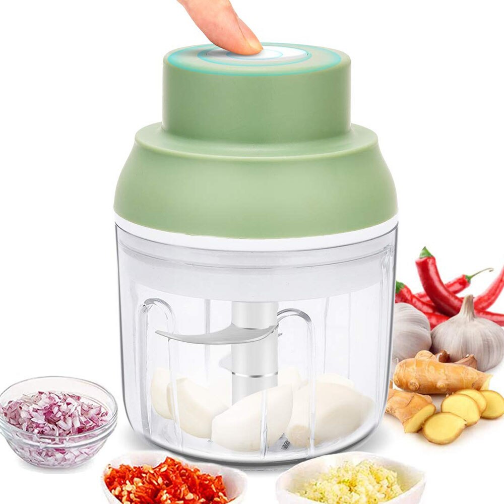 Groen/Wit Mini Keukenmachine Usb Opladen Krachtige Motor Gember Stamper Chili Vleesmolen Keuken Voedsel Mixer Gereedschappen 100/250Ml