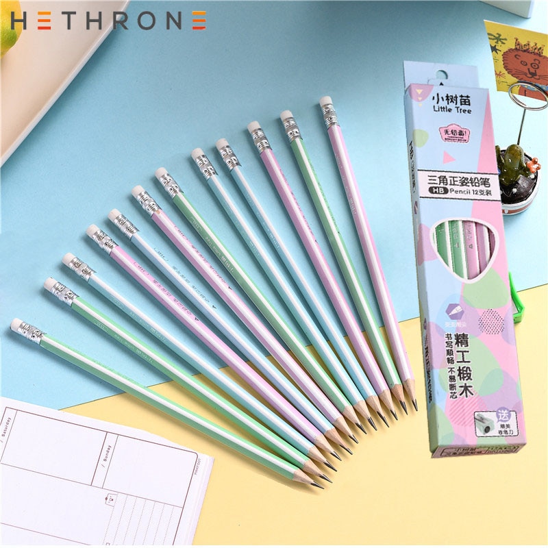 Hedrone-lápices para el colegio de madera, LÁPICES PARA escribir y dibujar, lápices simples de grafito, artículos escolares, 12 Uds.