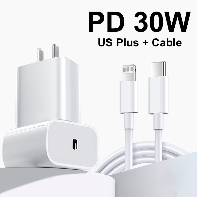 Cargador rápido PD3.0 de 30W para iPhone 11, 13, 12, 14 Pro Max XR XS SE 8 Plus, Cable USB C de carga rápida, accesorios para cargadores de teléfono: UE