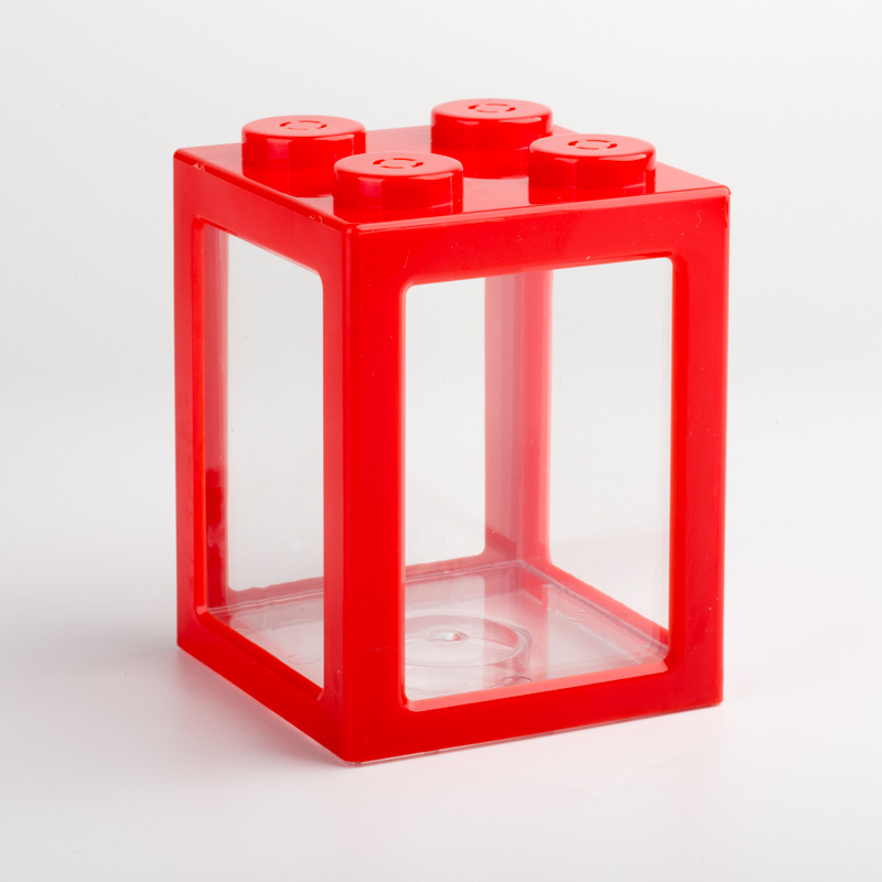 Small Fish Tank Mini Betta Aquarium Stackable Cube Tank Decor Ant Feeding Case Mini Reptile Row Box for Office Home: red