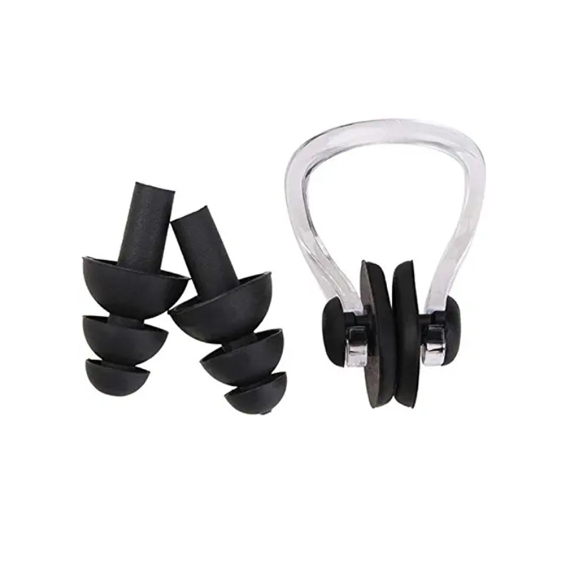 Bouchons d'oreille de natation en silicone étanche, ensemble de clips antarctiques, bouchon d'oreille emballé dans une boîte pour le surf, la plongée et l'apprentissage de la natation,: Black