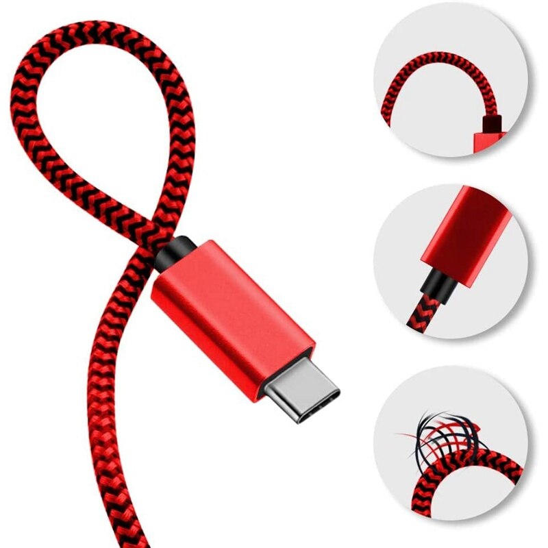 USB-C Ladekabel - 1.8m 45W PD - für Surface Pro 7 Go 2 6 2 3 Book: Schwarz und rot