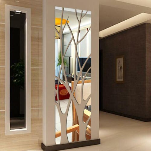 Autocollants miroir d&#39;arbre moderne, Style amovible, Art Mural, décoration de salle de maison,: Argent