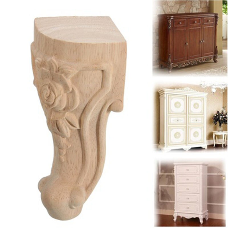 Cadre de pied en rose sculpté en bois, 4 pièces, 15x6cm, décor de Table de meuble artisanal, porte non peinte, Art mural