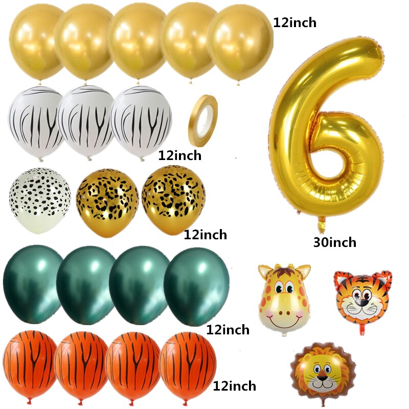Børn safari dyr fødselsdagsfest balloner guld digital ballon buket løve tigher giraf ballon stativ zoo dyr ballon tegn: 6