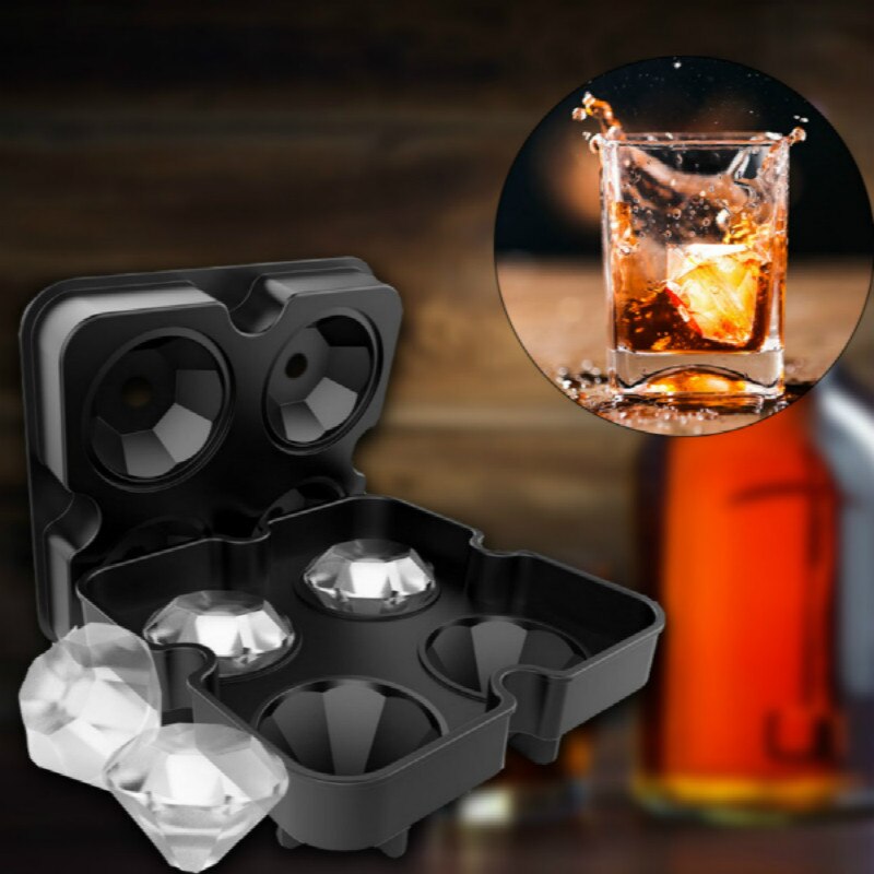 4 Holte Diamant Vorm 3D Ice Cube Mold Maker Bar Party Siliconen Trays Chocolade Mold Keuken Tool C1021 C