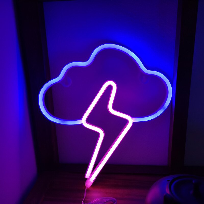 Led Neon Light Sign Cloud Flash Neon Lamp Lightning Bolt Night Light For Room Home Decor Wall Art Decoration Neon Lights: blue cloud pink fl